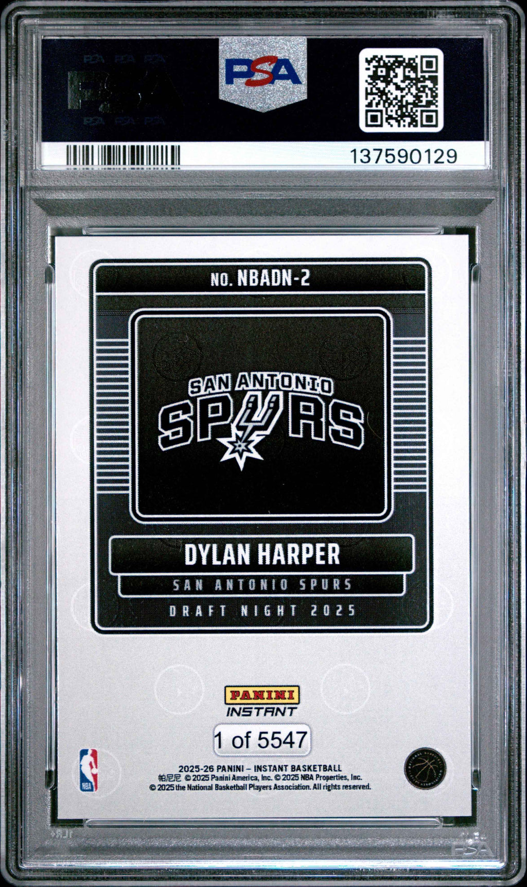 Graded 2025 Panini Instant Dylan Harper #2 Draft Night Rookie RC Basketball Card PSA 10 Gem Mint