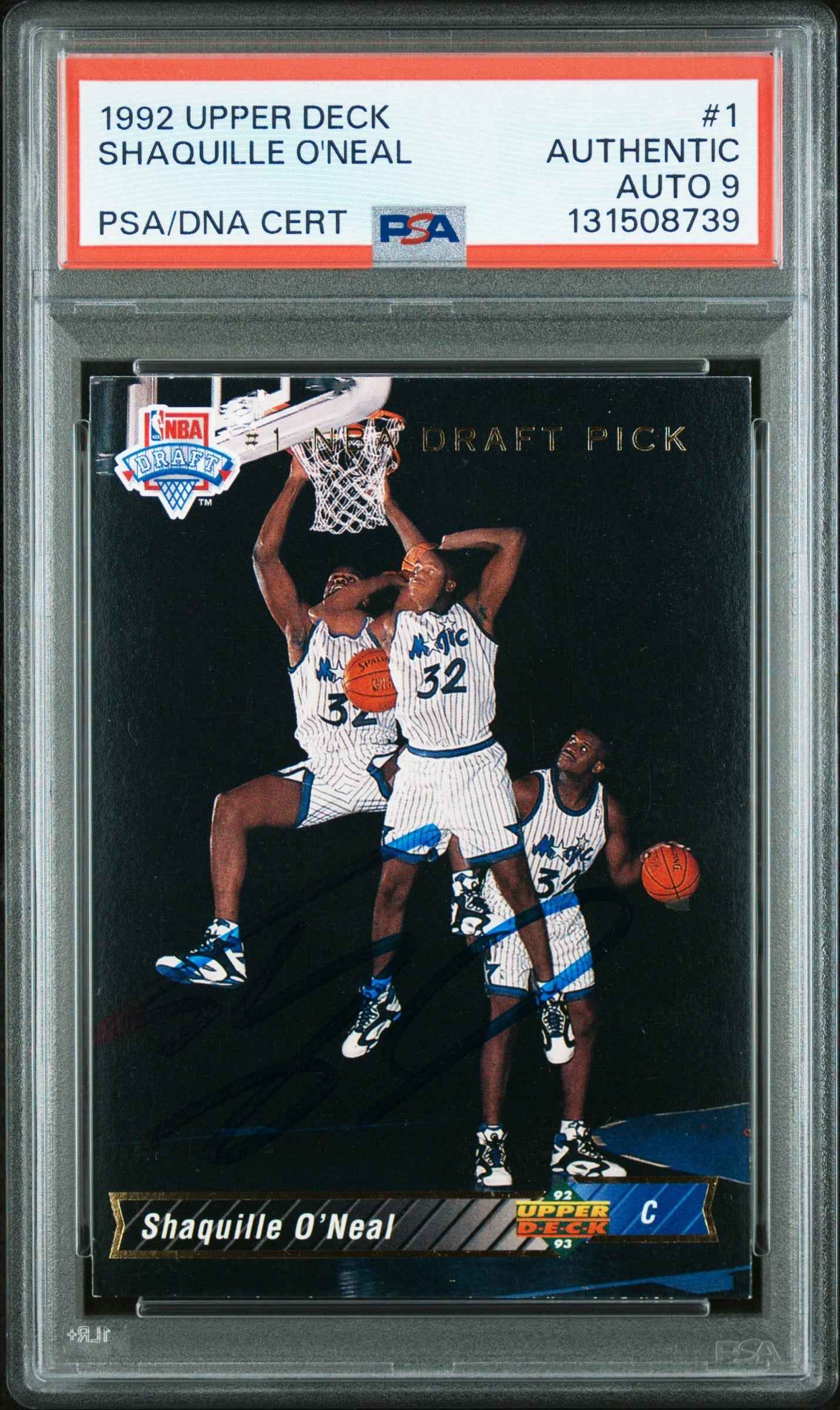 Graded 1992-93 Upper Deck Shaquille O'Neal #1 Rookie RC Basketball Card PSA 9 Auto Grade Mint