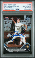 Graded 2025 Topps Now Jacob Misiorowski #432 Black Foil /10 Rookie RC Baseball Card PSA 10 Auto Grade Gem Mint
