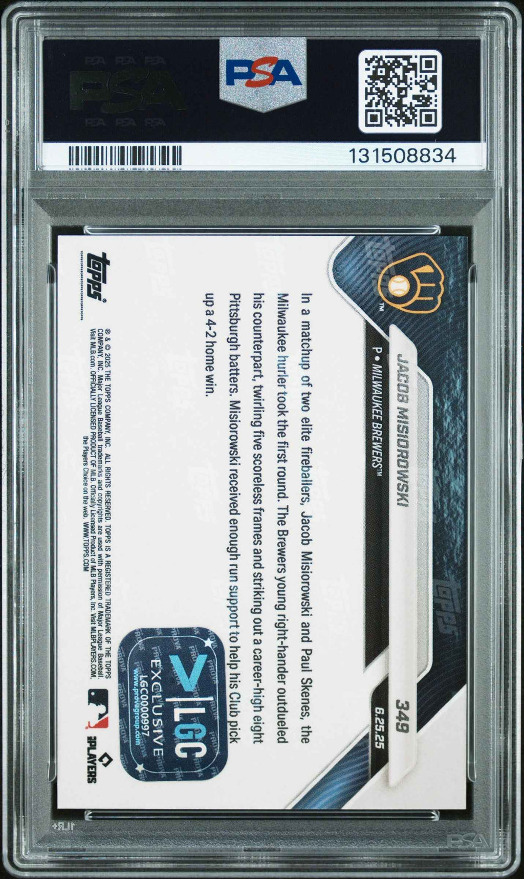 Graded 2025 Topps Now Jacob Misiorowski #349 Gold Foil /50 Rookie RC Baseball Card PSA 10 Auto Grade Gem Mint