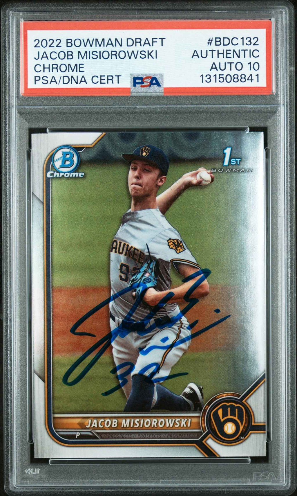 Graded 2022 Topps Bowman Draft Jacob Misiorowski #BDC-132 Chrome Rookie RC Baseball Card PSA 10 Auto Grade Gem Mint