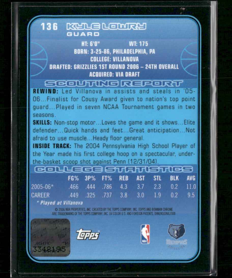2006-2007 Bowman Chrome Kyle Lowry Rookie Auto #136