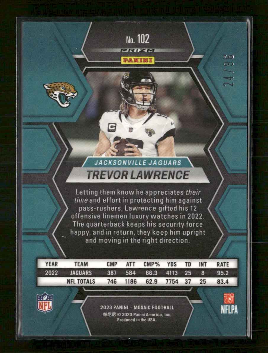 2023 Panini Mosaic Blue Sparkle Trevor Lawrence #/96 #102
