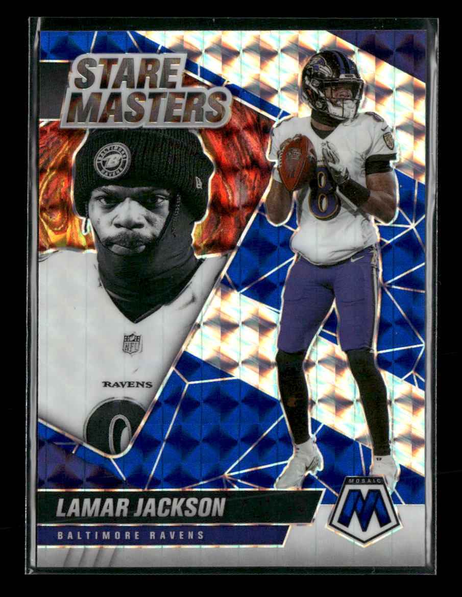 2021 Panini Mosaic Stare Masters Prizm Blue Lamar Jackson #/99 #SM1