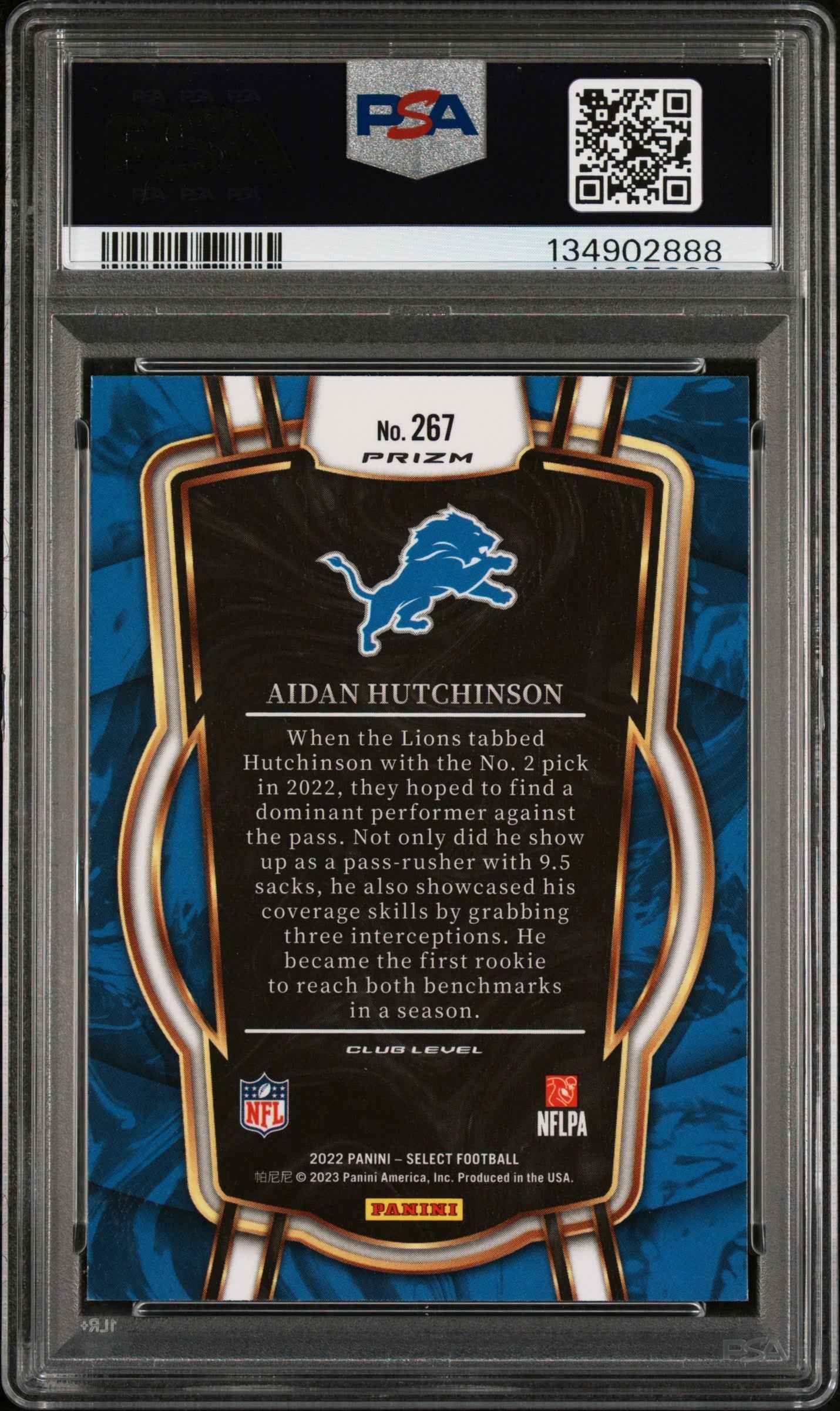 Graded 2022 Panini Select Aidan Hutchinson #267 Silver Prizm Rookie RC Football Card PSA 10 Gem Mint