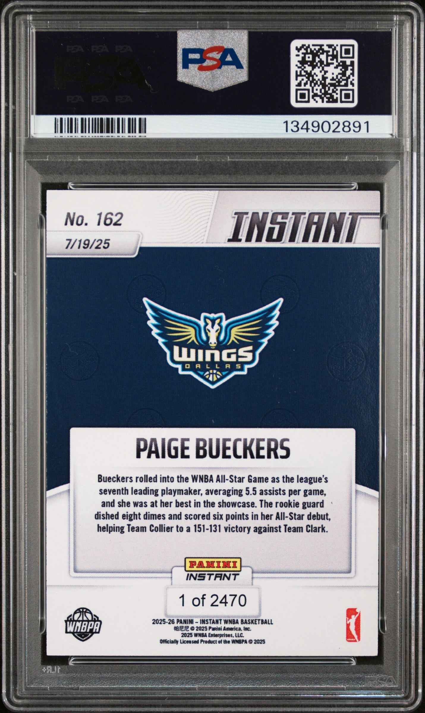 Graded 2025 Panini Instant Paige Bueckers #162 Rookie RC Basketball Card PSA 9 Mint