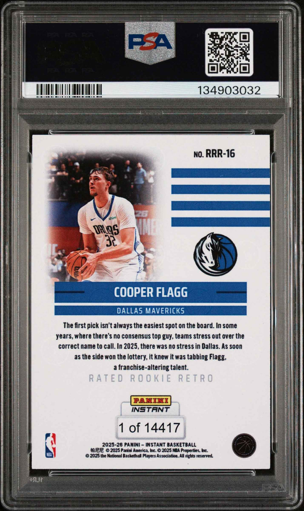 Graded 2025 Panini Instant Cooper Flagg #RRR16 Rated Rookie Retro Rookie RC Basketball Card PSA 9 Mint