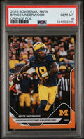 Graded 2025 Topps Bowman U Now Bryce Underwood #1 Orange Foil /25 Rookie RC Football Card PSA 10 Gem Mint