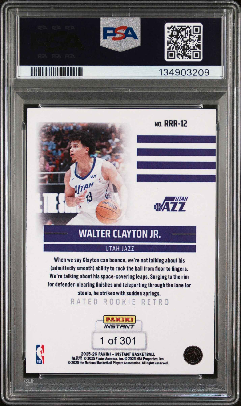 Graded 2025 Panini Instant Walter Clayton Jr. #RRR12 Rated Rookie Retro Rookie RC Basketball Card PSA 9 Mint