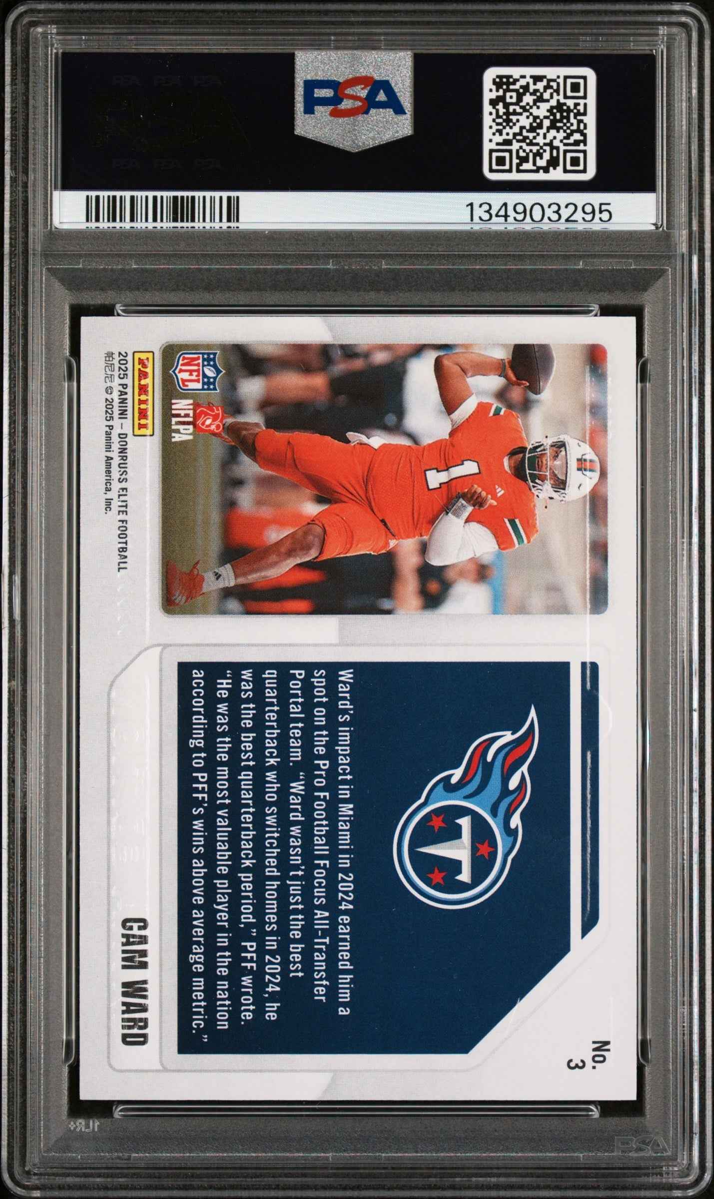 Graded 2025 Panini Donruss Elite Cam Ward #3 Extra Edition /799 Rookie RC Football Card PSA 10 Gem Mint