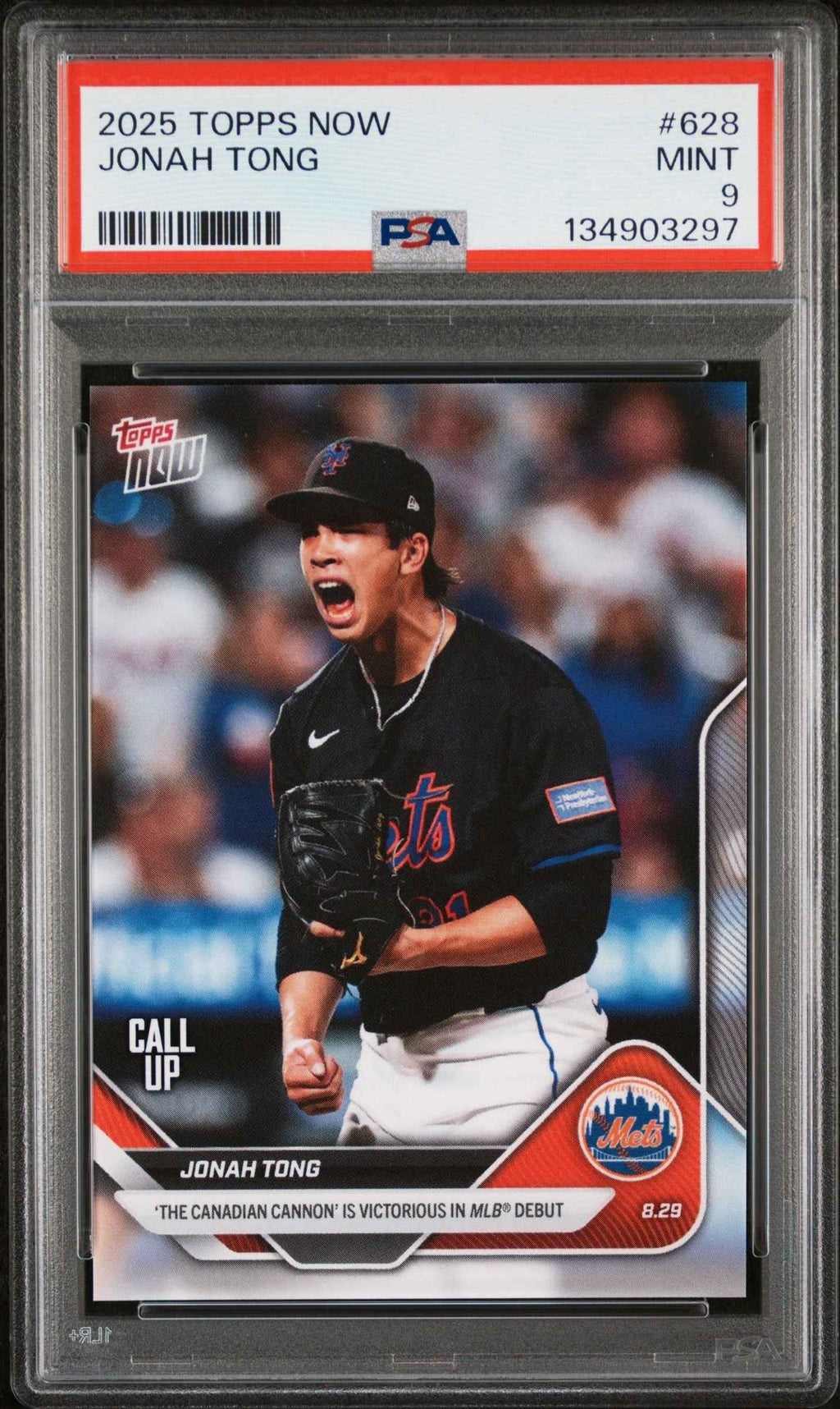 Graded 2025 Topps Now Jonah Tong #628 Rookie RC Baseball Card PSA 9 Mint