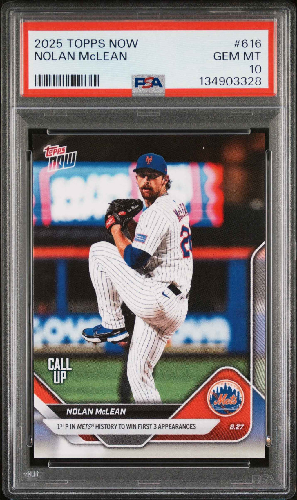 Graded 2025 Topps Now Nolan McLean #616 Rookie RC Baseball Card PSA 10 Gem Mint