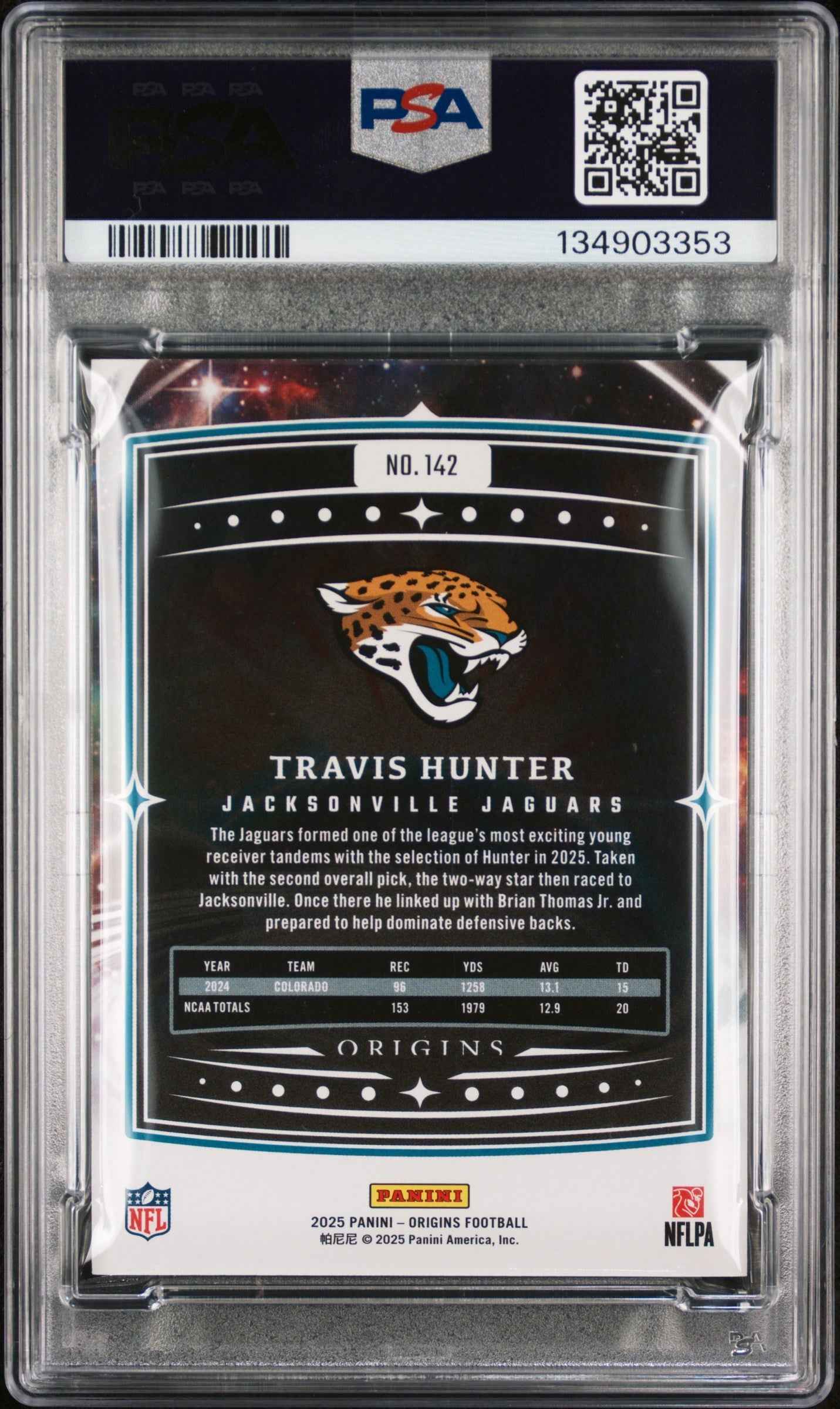 Graded 2025 Panini Origins Travis Hunter #142 Rookie RC Football Card PSA 10 Gem Mint