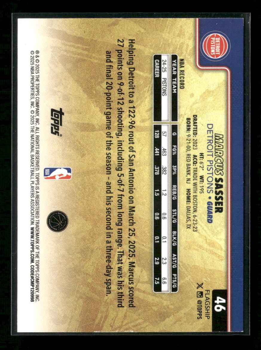 2025-26 Topps Golden Mirror Marcus Sasser #46