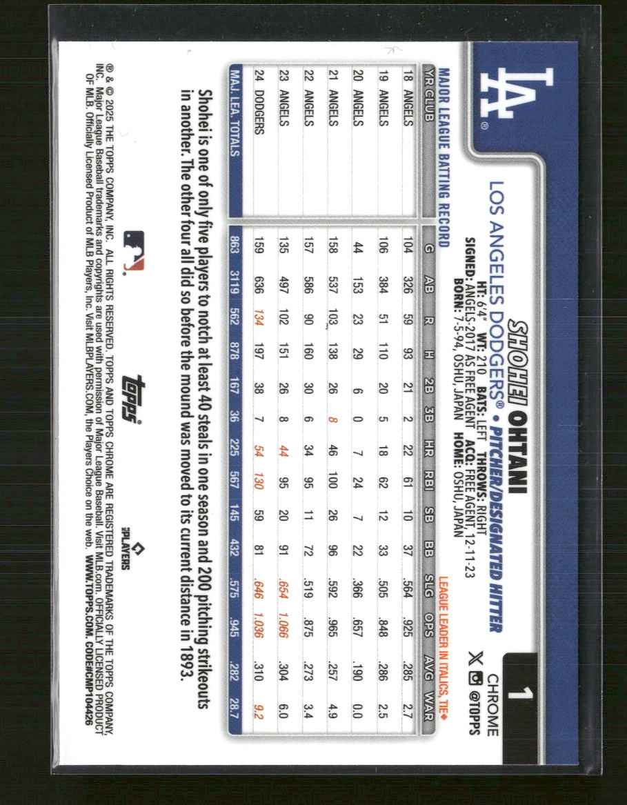 2025 Topps Chrome Shohei Ohtani #1