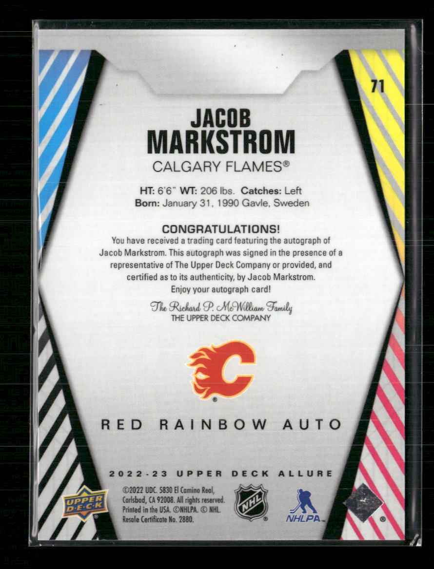 2022-23 Upper Deck Allure Autographs Red Rainbow Jacob Markstrom Auto #71