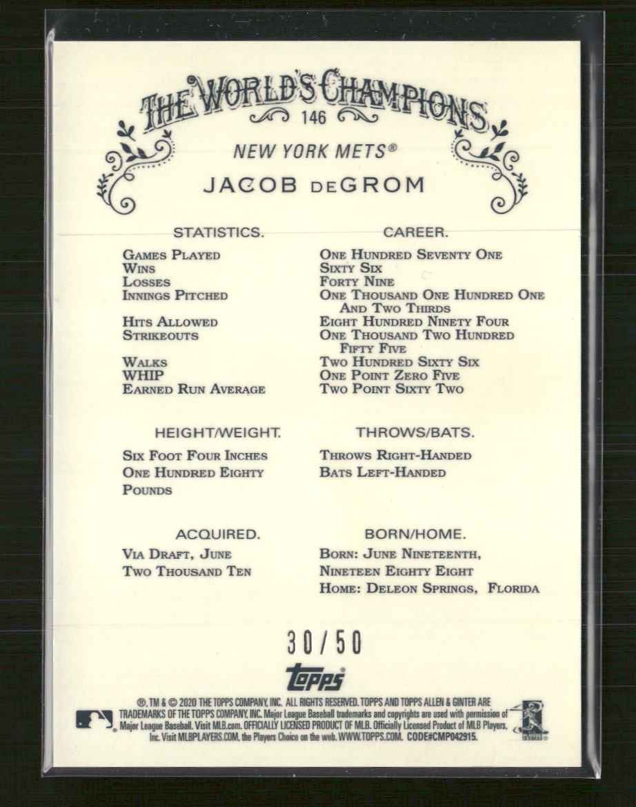 2020 Topps Allen & Ginter Gold Refractor #/50 Jacob DeGrom #146