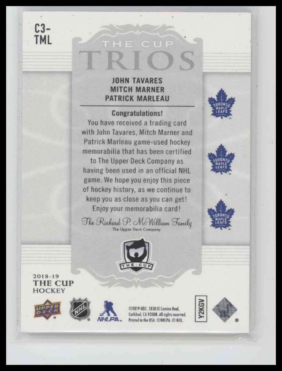 2018-19 Upper D The Cup Trios Jersey John T / Mitch M / Patrick M #/33 #C3-TML