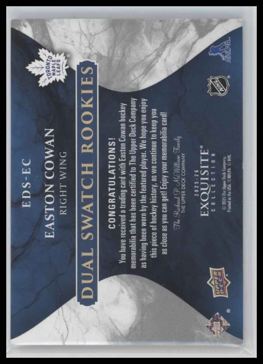 2025-26 Upper D Black Diamond Dual Swatch Rookies Easton Cowan #/75 #EDS-EC