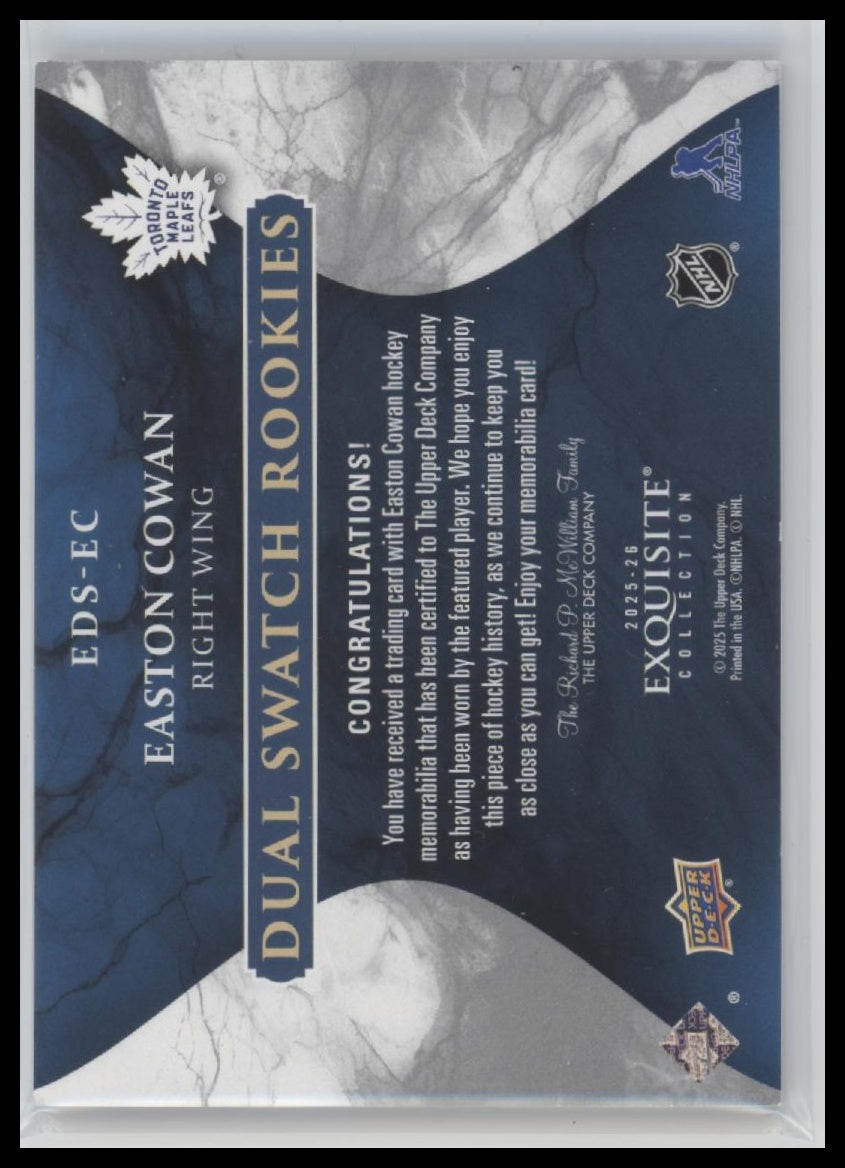 2025-26 Upper D Black Diamond Dual Swatch Rookies Easton Cowan #/75 #EDS-EC