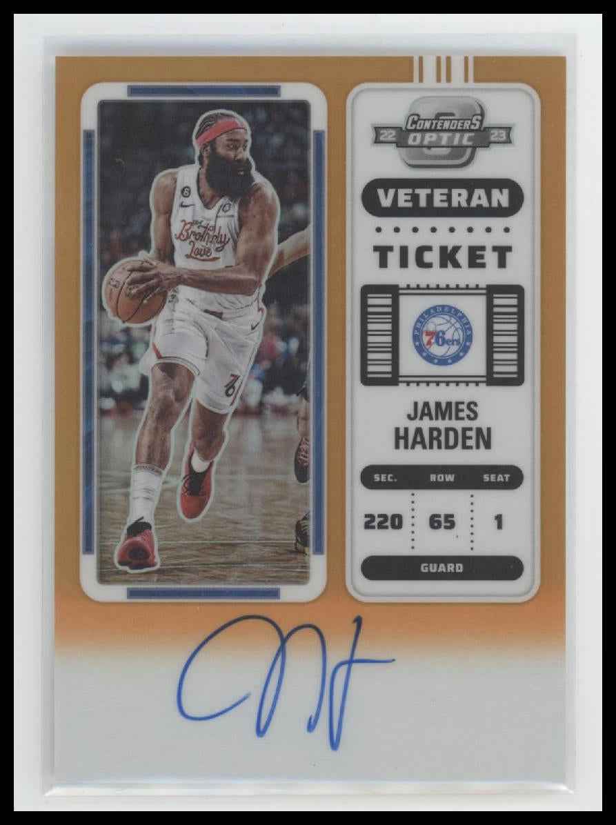 2022-23 Panini Contenders Veteran Ticket Orange James Harden #/15 Auto #VT-JHD