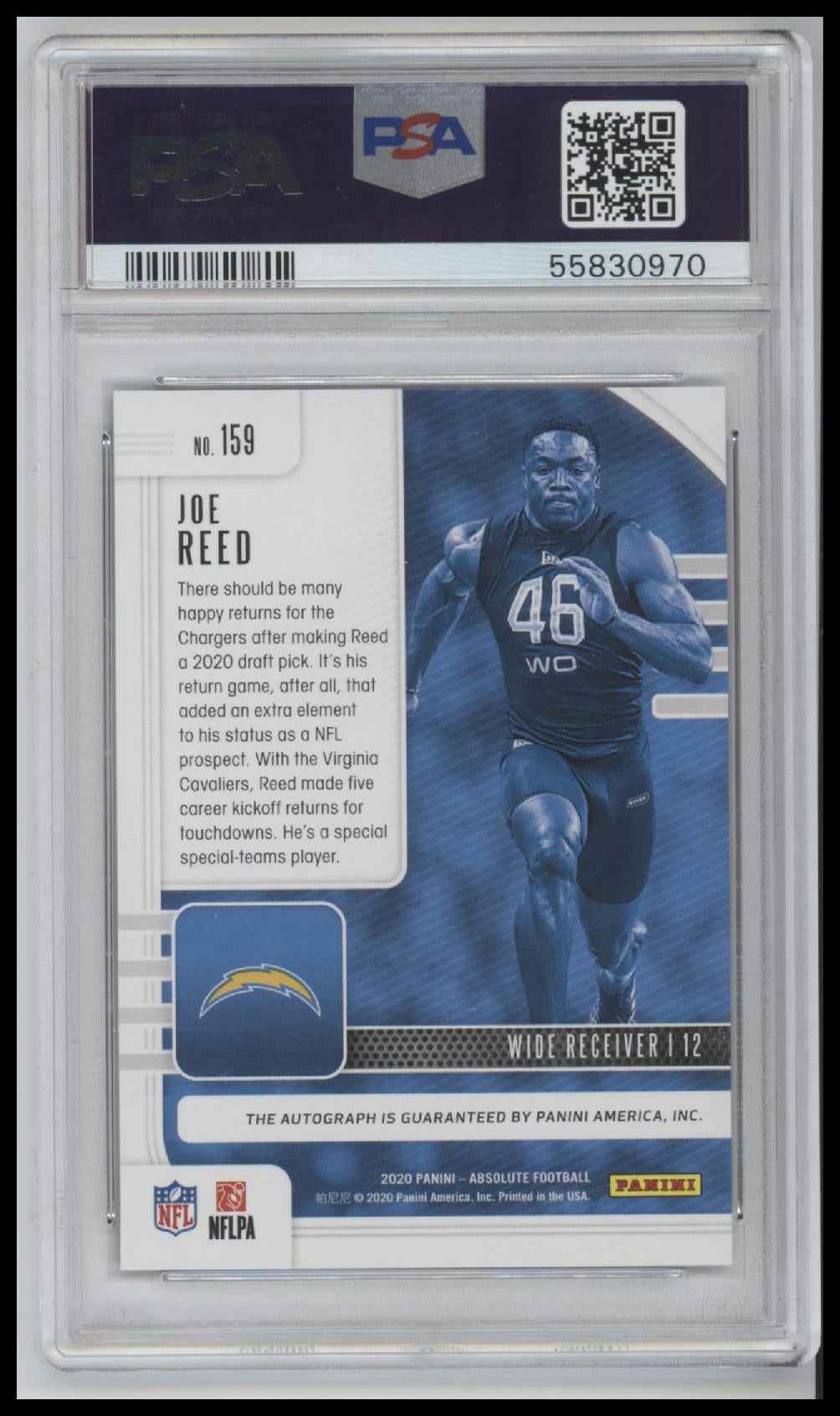 2020 Panini Absolute Signature-Purple Rain Joe Reed 10 PSA #159