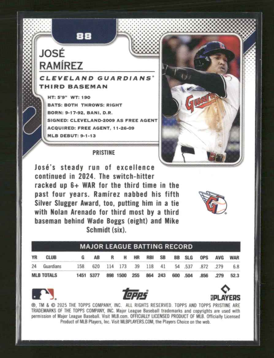 2025 Topps Pristine Aqua Refractor José Ramírez #/199 #88