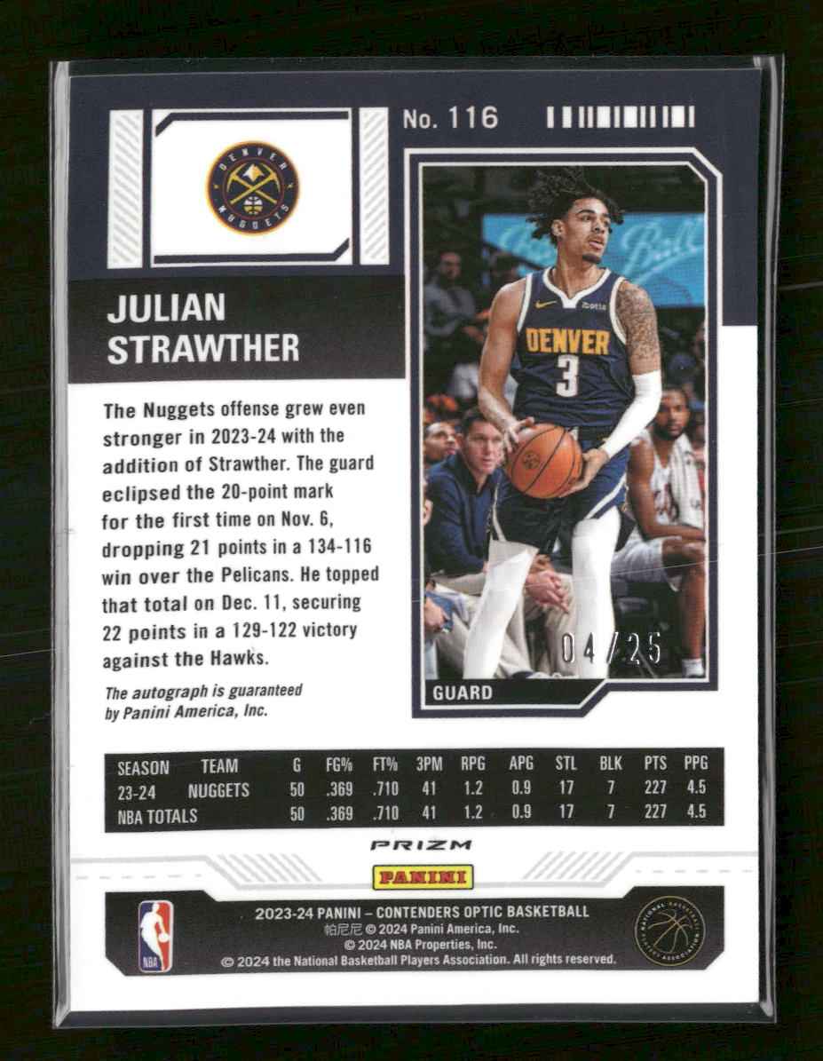 2023-24 Panini Contenders Optic Orange Julian Strawther Rookie #/25 Auto #116