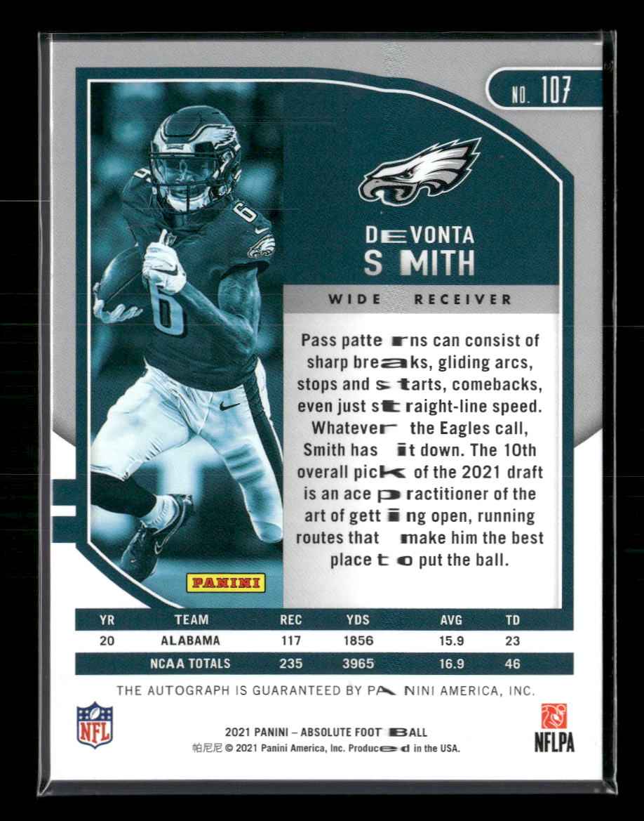 2021 Panini Absolute Signature Rookies Green Waves DeVonta Smith #/25 Auto #107