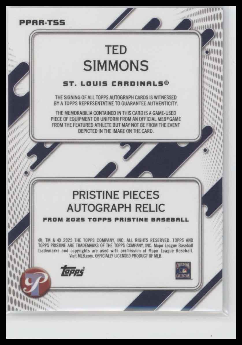 2025 Topps Pristine Pristine Pieces Autograph Relic Ted Simmons Auto #PPAR-TSS