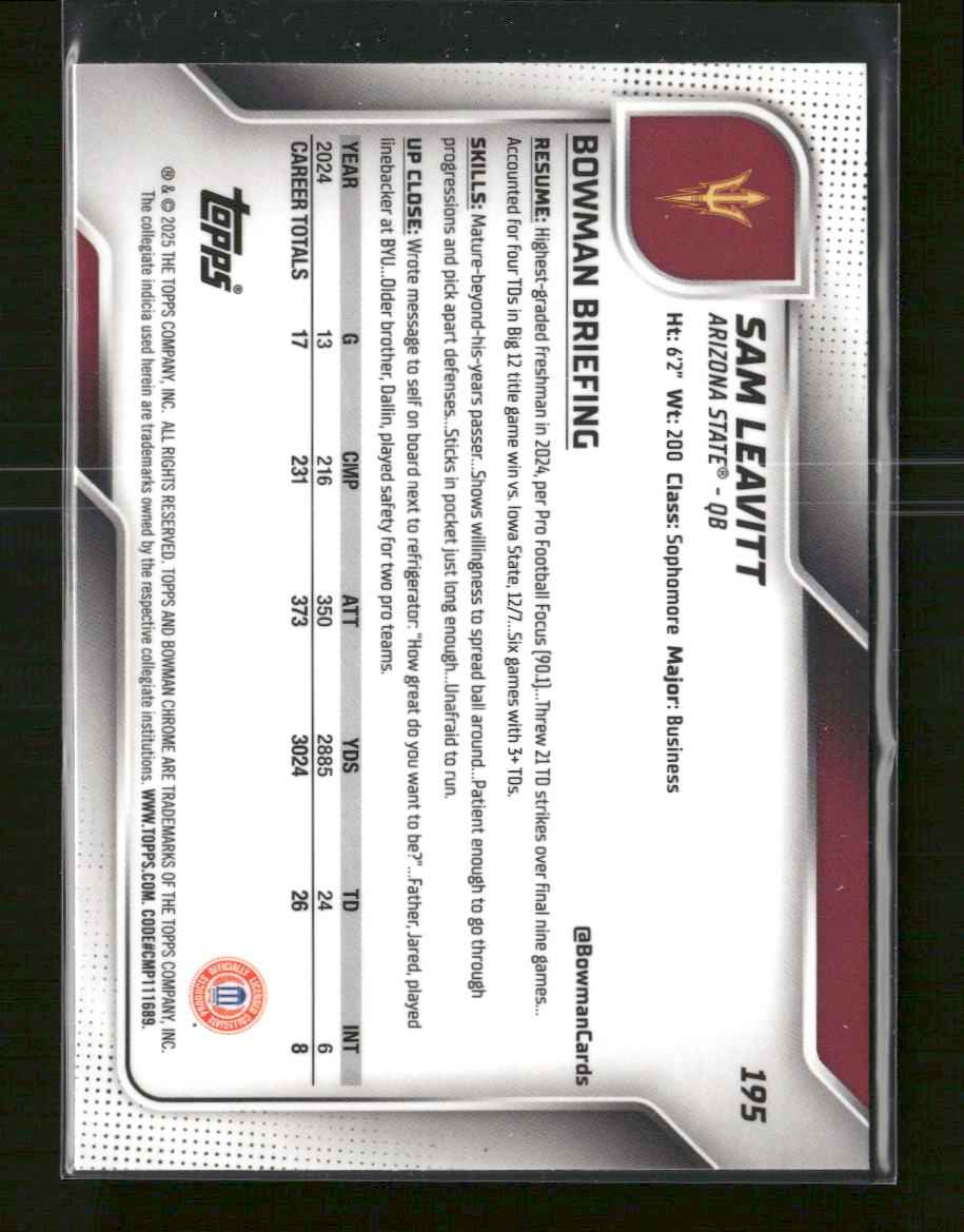 2025 Bowman University Chrome Yellow Refractor Sam Leavitt #/350 #195