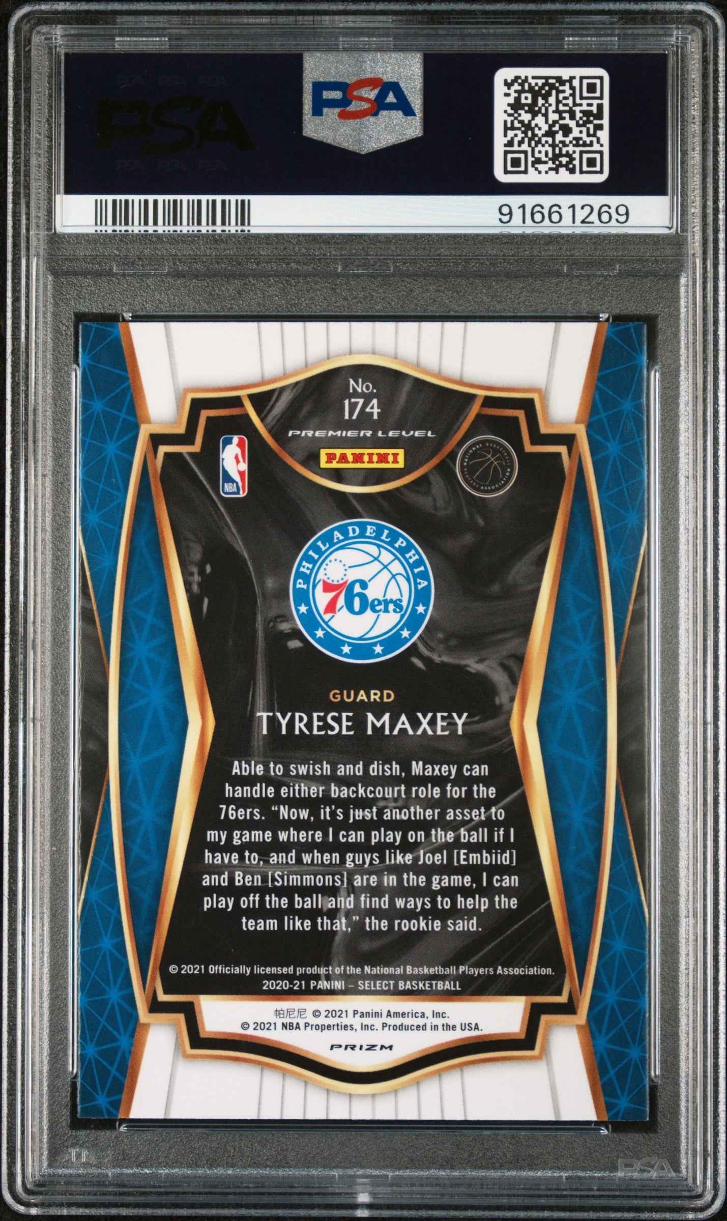 Graded 2020 Panini Select Tyrese Maxey #174 Red/White/Green Cracked Ice Rookie RC Basketball Card PSA 10 Gem Mint