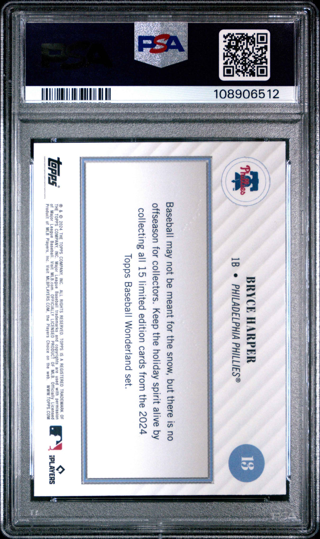 Graded 2024 Topps Wonderland Bryce Harper #13 Baseball Card PSA 8 Near Mint