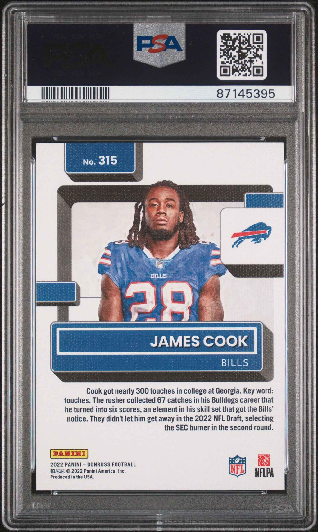 Graded 2022 Panini Donruss James Cook #315 Portrait Rookie RC Football Card PSA 10 Gem Mint