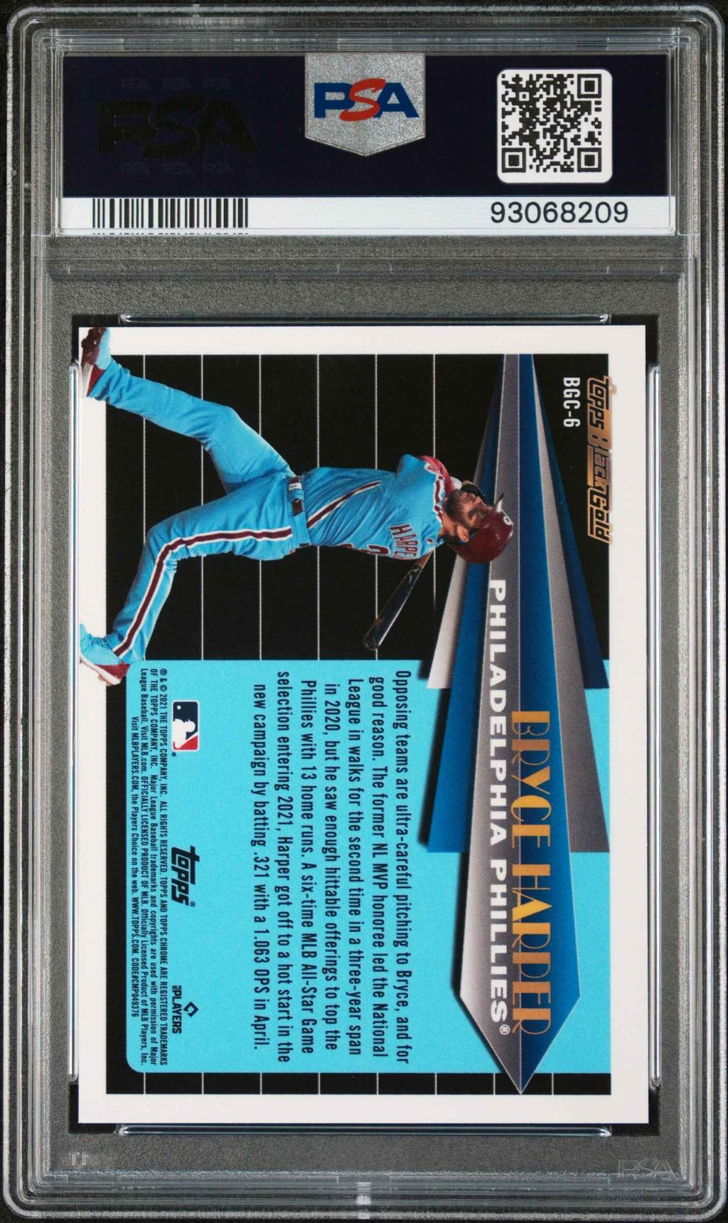 Graded 2021 Topps Chrome Updated Bryce Harper #BGC6 Black Gold Baseball Card PSA 10 Gem Mint