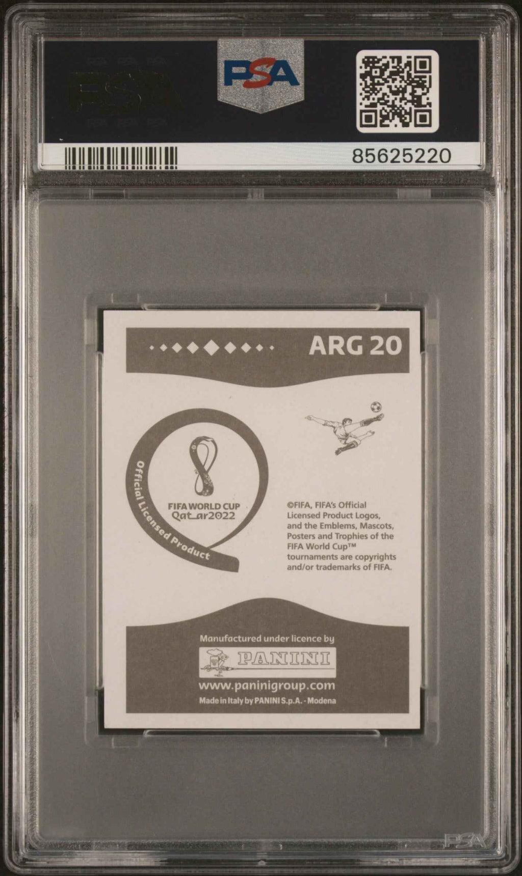 Graded 2022 Panini World Cup Qatar Lionel Messi #ARG20 Gray Back Soccer Sticker Card PSA 10 Gem Mint