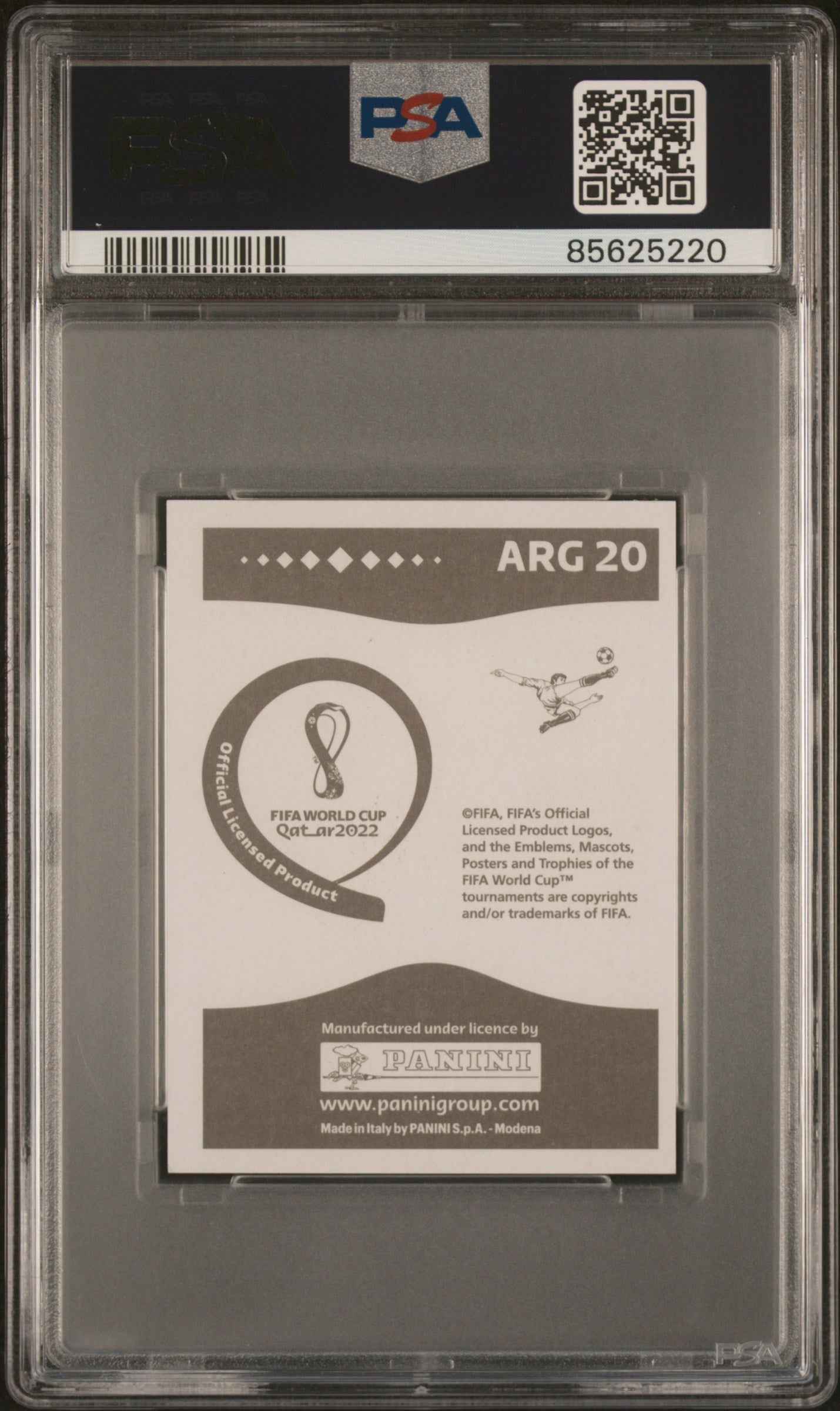 Graded 2022 Panini World Cup Qatar Lionel Messi #ARG20 Gray Back Soccer Sticker Card PSA 10 Gem Mint