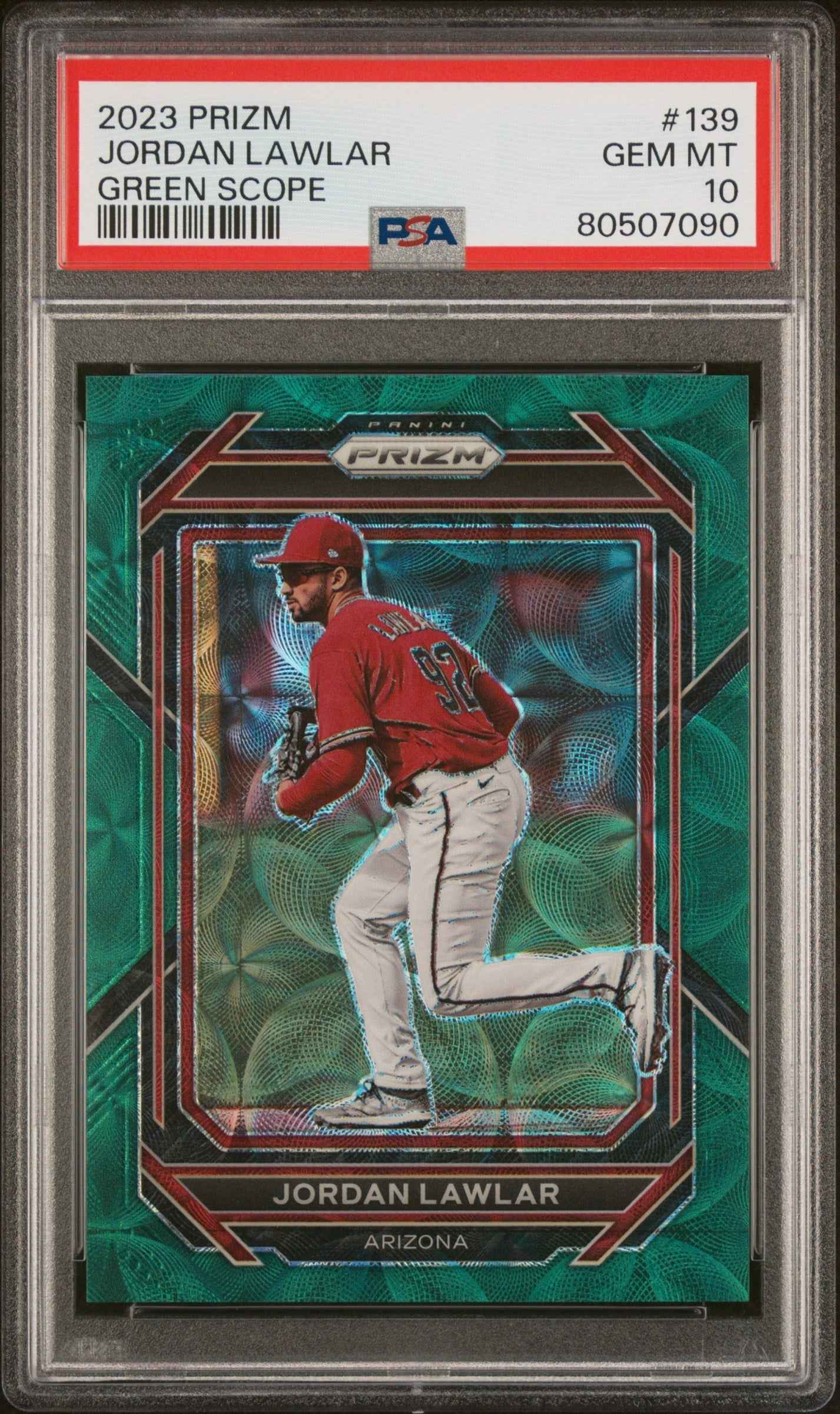 Graded 2023 Panini Prizm Jordan Lawler #139 Green Scope #/75 Rookie RC Baseball Card PSA 10 Gem Mint