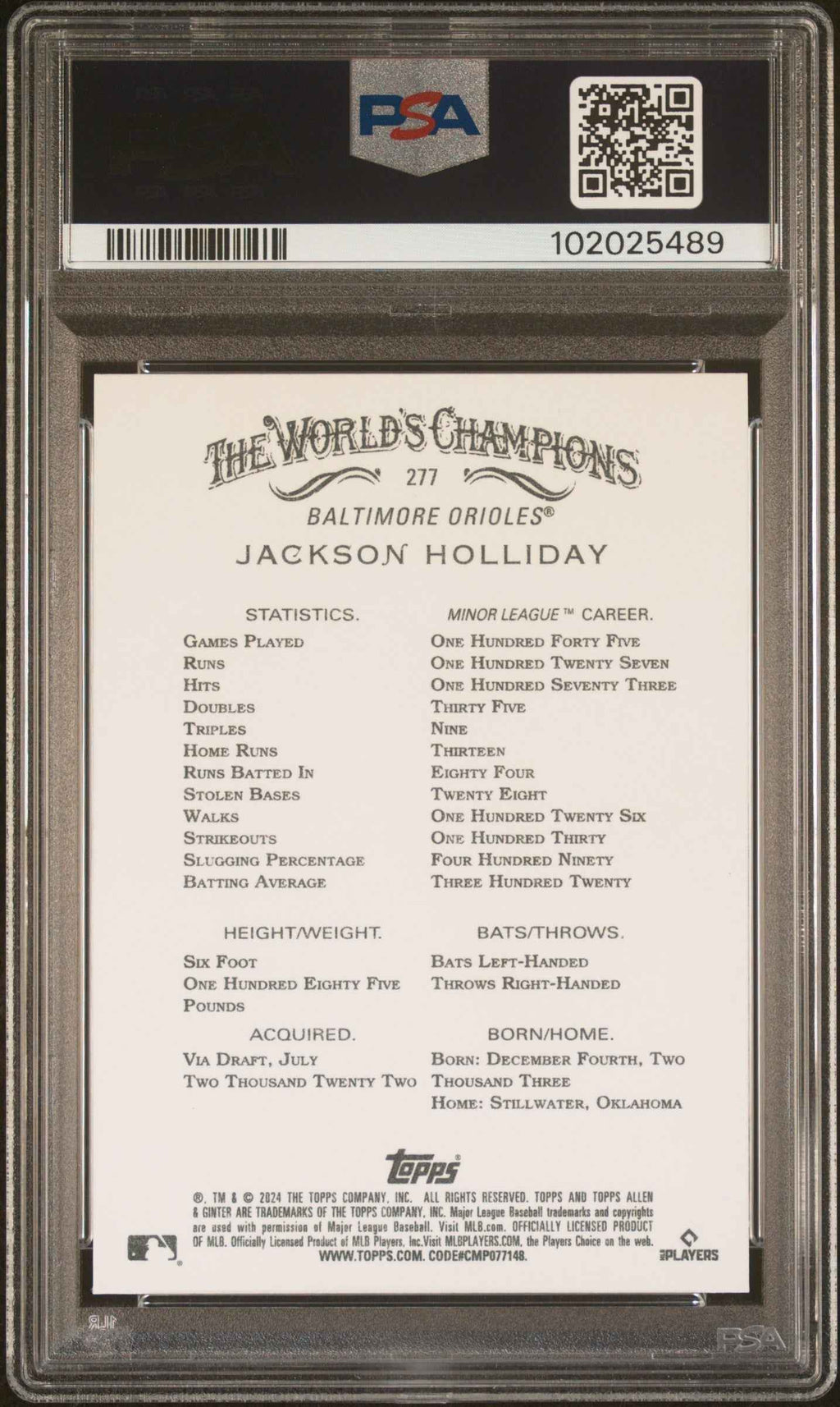 Graded 2024 Topps Allen & Ginter Jackson Holliday #277 Rookie RC Baseball Card PSA 10 Gem Mint