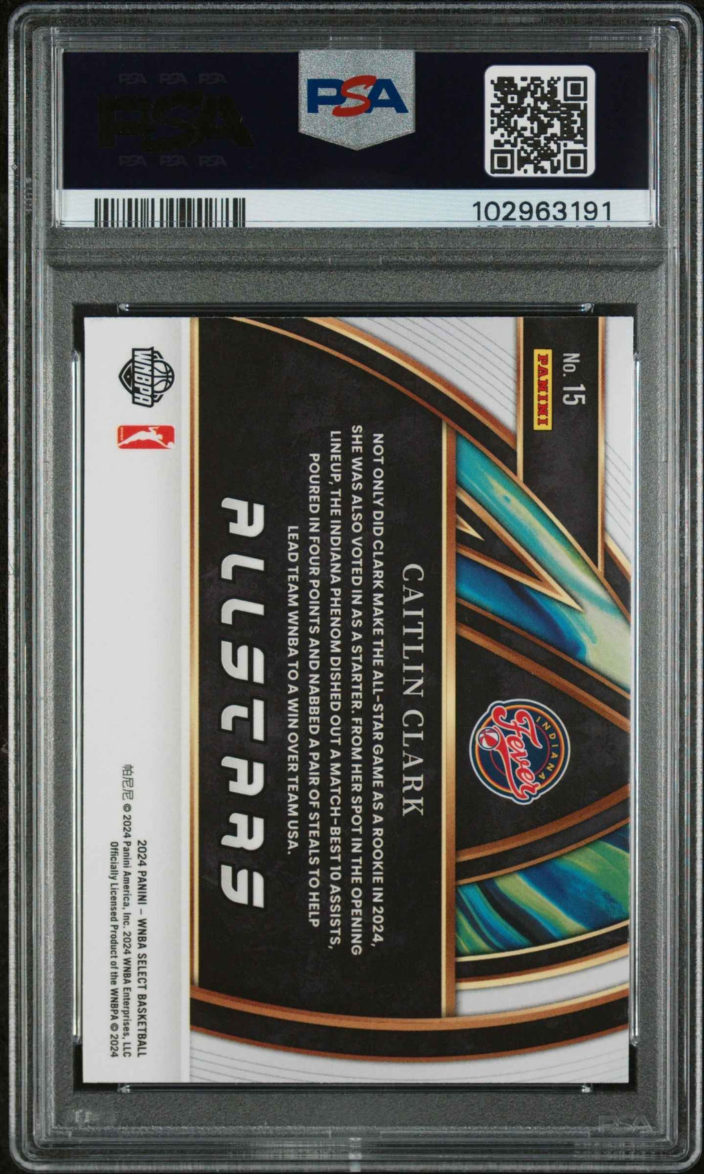 Graded 2024 Panini Select Caitlin Clark #15 All Stars Rookie RC Basketball Card PSA 10 Gem Mint