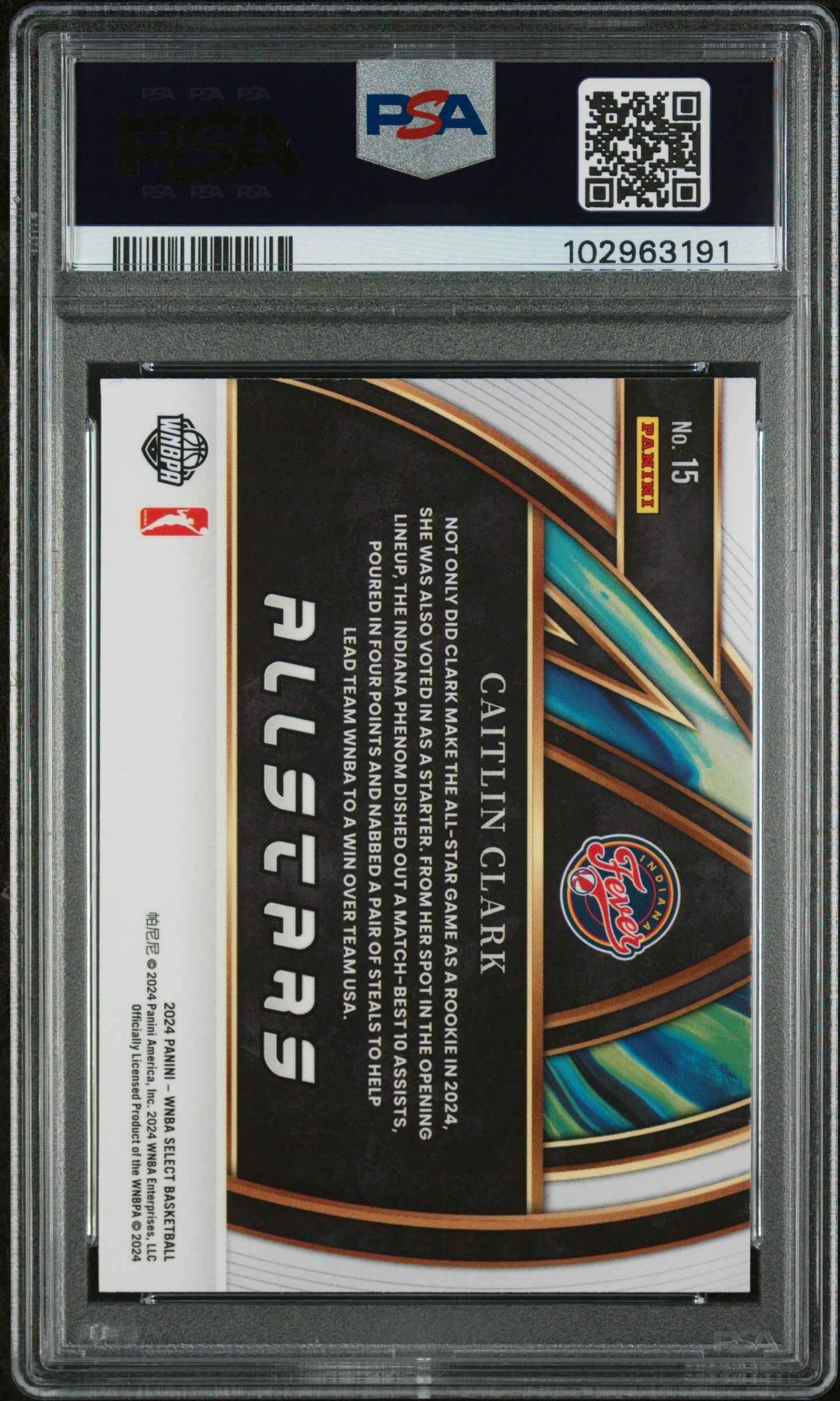 Graded 2024 Panini Select Caitlin Clark #15 All Stars Rookie RC Basketball Card PSA 10 Gem Mint