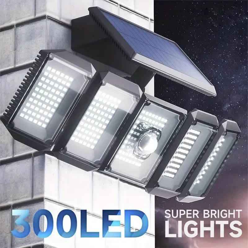 5 Heads Solar 300 LED Light Outdoor Motion Sensor Waterproof Wide-angle Illumination Wall Lamp
