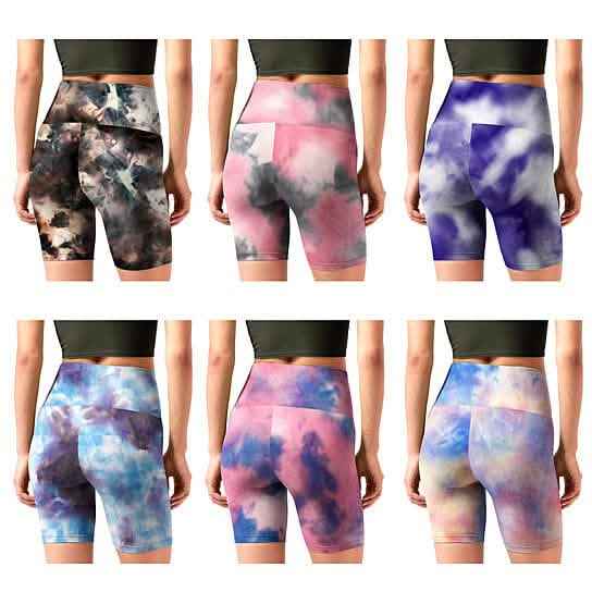 5-Pack: Women's High Waisted Tie Dye Athletic Biker Shorts