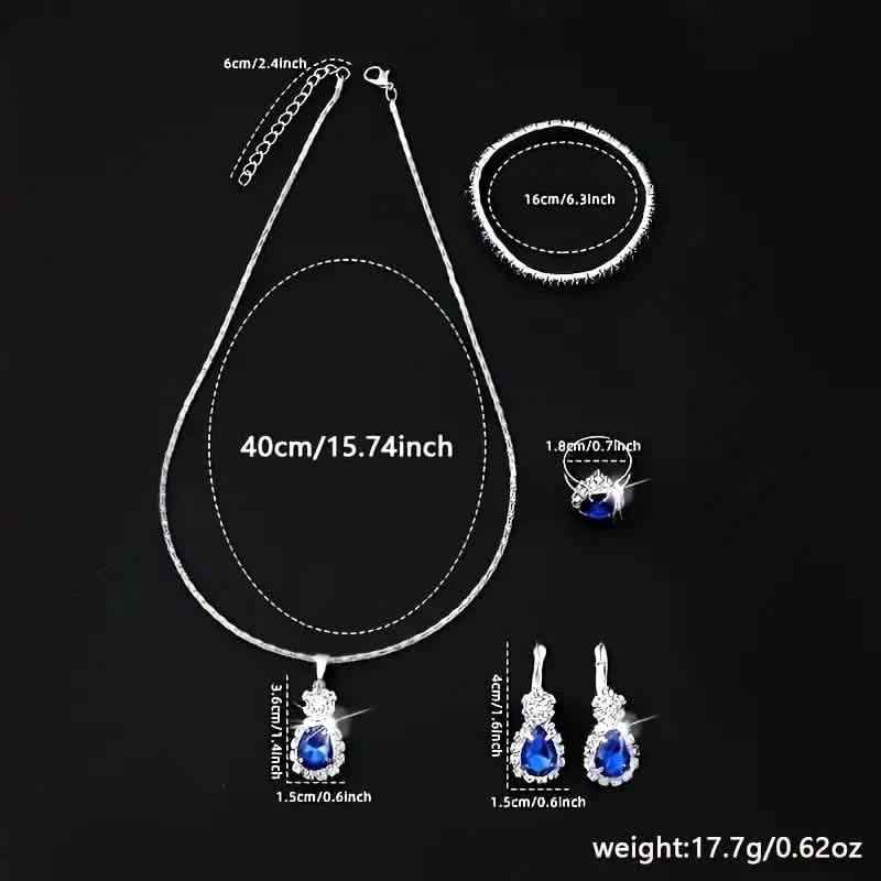 5-Piece Set: Stylish Jewelry Set for Women, Pair of Earrings, Necklace, Ring and Bracelet Adorned with Glass Accents