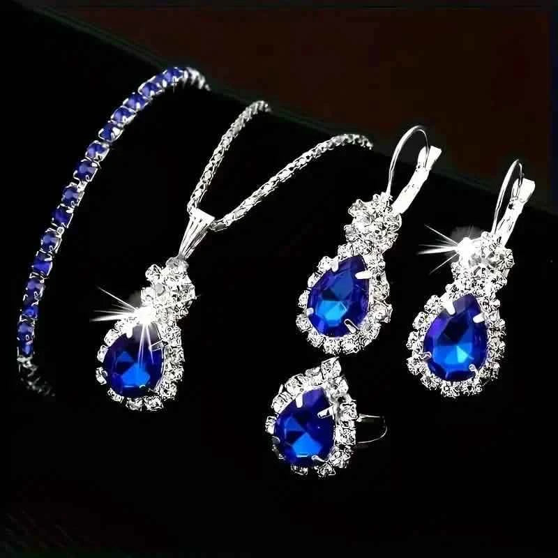 5-Piece Set: Stylish Jewelry Set for Women, Pair of Earrings, Necklace, Ring and Bracelet Adorned with Glass Accents