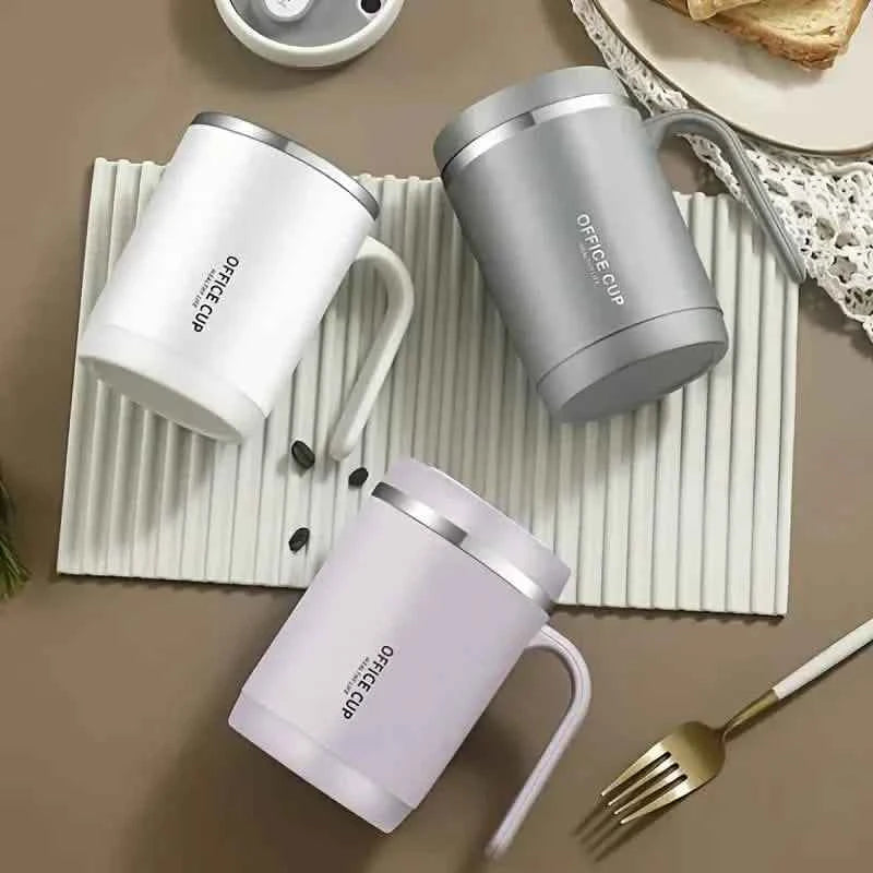 500ml Water Cup with Cover Sealing Silicone Ring Double-layer Leak-proof Drink Water Handle Stainless Coffee Insulated Cup