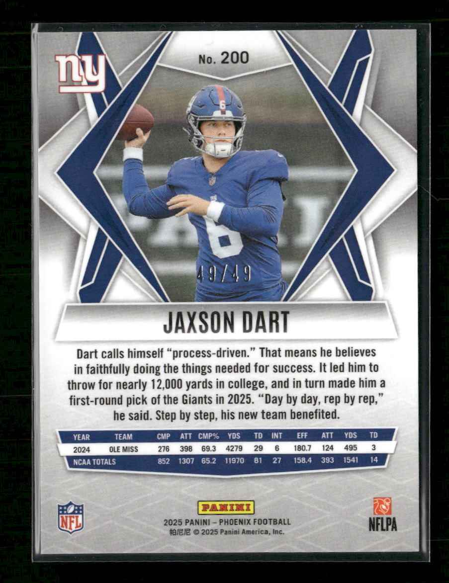 2025 Panini Phoenix Green Lazer Prizm Jaxson Dart Rookie #/49 #200