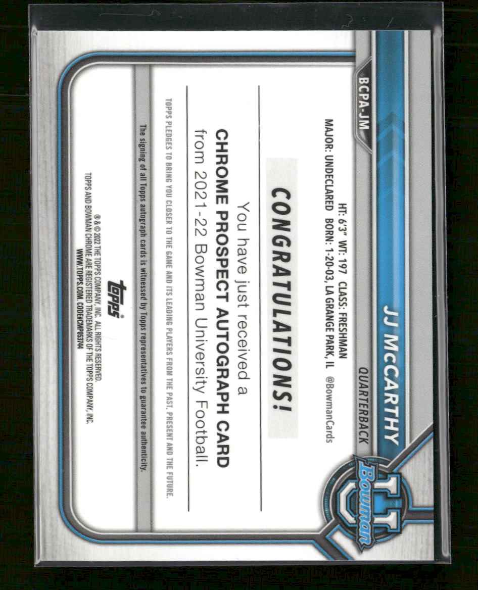 2021-22 Bowman University Prospects Autographs JJ McCarthy Auto #BCPA-JM