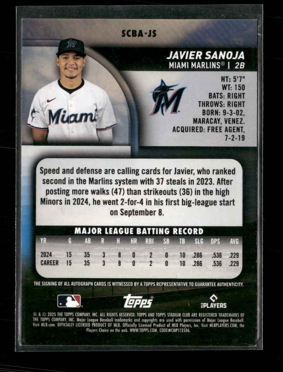 2025 Stadium Club Base Autographs Yellow Javier Sanoja Auto #SCBA-JS
