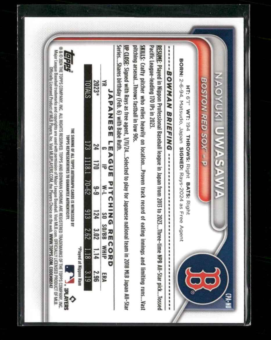 2024 Bowman Chrome Prospect Purple Refractors Naoyuki Uwasawa #/250 Auto #CPA-NU
